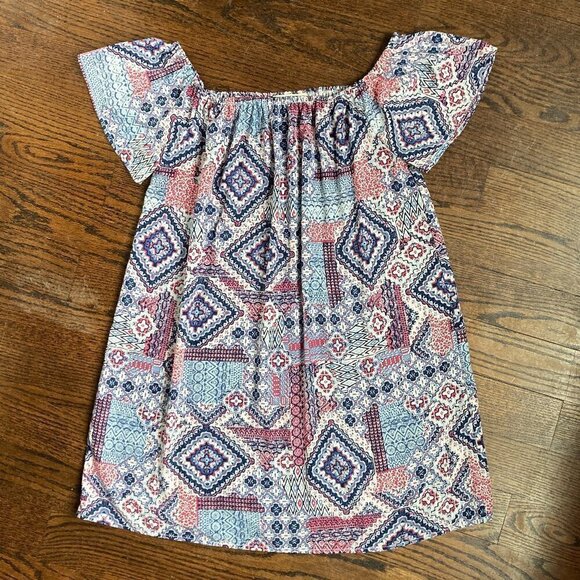NO COMMENT Drop Shoulder Top/DRESS/ Tunic Pullover Blouse/DRESS Geometric PRINT - Picture 1 of 6